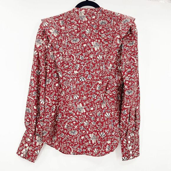 Very cute Veronica Beard Drela  Sz 6 silk blouse cranberry red and blue. - Picture 3 of 7